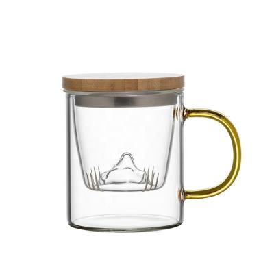 China High Viable Heat Resistant Borosilicate Tea Cup Glass Mug With Separate Tea Brew Mug 360ml for sale