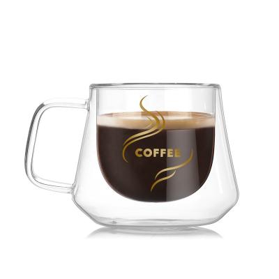 China High Sustainable Borosilicate Coffee Mug Heat Resistant Glass Double Cup Coffee Mug With Handle 200ml for sale