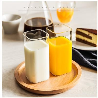 China 250ml 350ml High Borosilicate Glass Cup Sustainable Glass Square Cup Milk Cup Household Hotel Office for sale