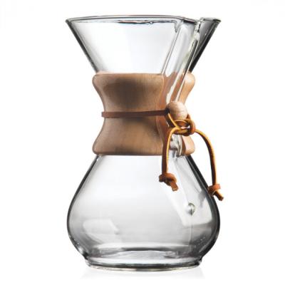 China Sustainable Glass Coffee Pot Maker Borosilicate Spill Over Coffee Maker With Rubber Wood Sleeve for sale