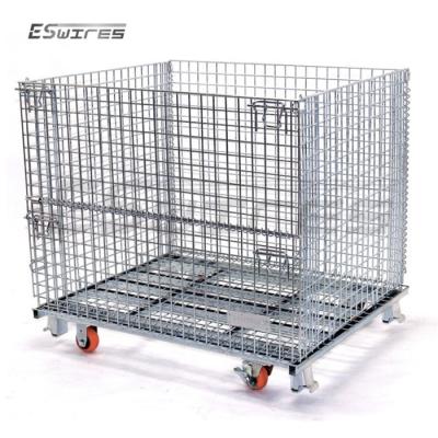 China Collapsible collapsible warehouse storage foldable wire mesh metal stacking steel pallets rollen gitterbox for sale