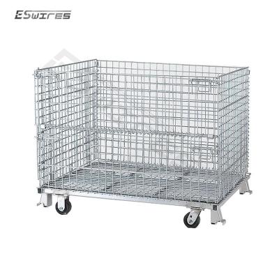 China Customized Collapsible Warehouse Folding Steel Stacking Metal Pallet Collapsible Galvanized Steel Wire Mesh Container for sale