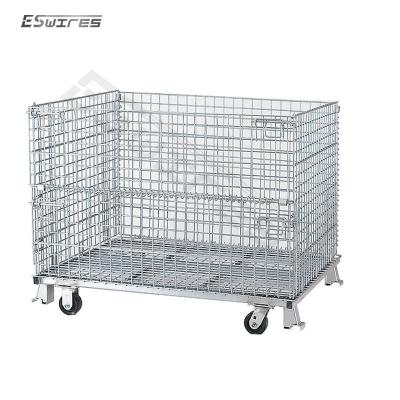 China Customized Collapsible Galvanized Warehouse Metal Collapsible Collapsible Stackable Wire Mesh Container With Wheels for sale