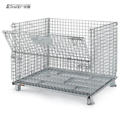 China Steel Collapsible Wire Mesh Storage Pallet Cage Foldable Galvanized Rolling Wire Container For Warehouse for sale