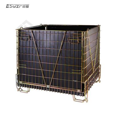 China Collapsible Industrial Galvanized Transport Wire Mesh Metal Pallet Steel Cage For PET Preform Storage for sale