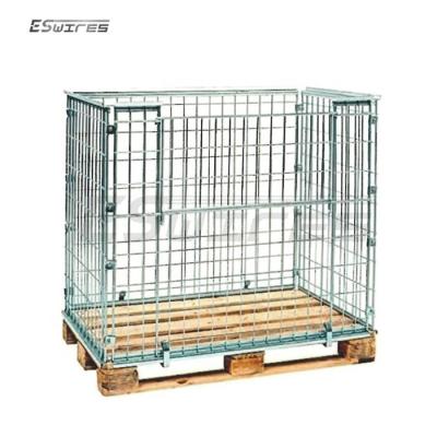 China Collapsible Warehouse Wire Mesh Metal Storage Pallet Stackable Cage With Pallet Wood/Steel Use for sale