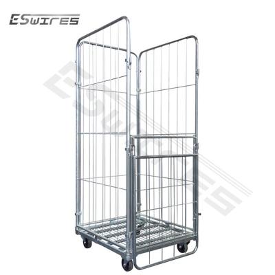 China Foldable Zinc Door Laundry Roll Container Four-sided Galvanized Steel Folding Pallet For Hotel Logistics Solutions for sale