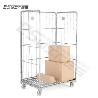 China Euro Style Square Base Hotel Laundry Trolley Foldable Detachable Rolling Cage With Removable Shelves Optional for sale