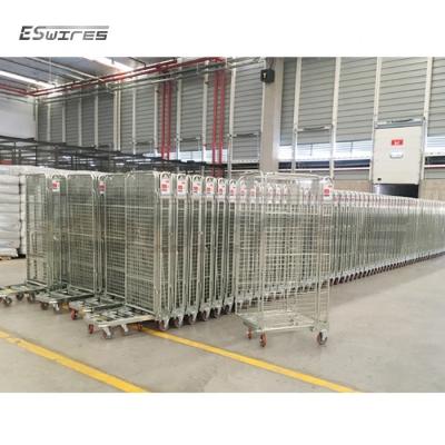 China Collapsible Metal Cloth Roll Laundry Transport Steel Wire Mesh Folding Trolley For Hospitals for sale