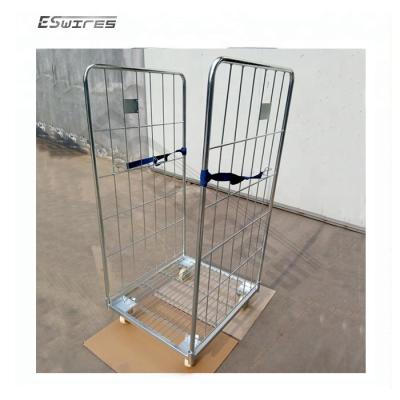 China Supermarket Cargo Storage Rolling Wire Mesh Cage Trolley Stackable Trolley for sale