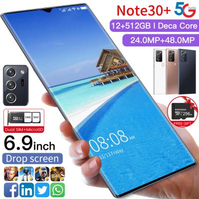 China Dual SIM Card Cell Phones Newest Note 30+ 12GB 512GB 6.9 Inch Screen Android10.0 Smartphone Fingerprint Unlocked Mobile Phone for sale