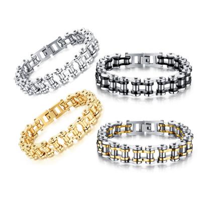 China Fashion Biker Charm Punk Gold Plated Chunky Men's Motorcycle Chain Bracelet Bicycle Bangle Bracelet Stainless Steel Bracelets for sale