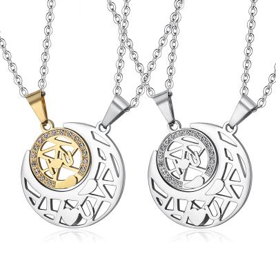 China Fashion Stainless Steel Moon and Sun Hollow Puzzle Hollow Couples Necklace Jewelry Couples Pendants Necklaces for sale