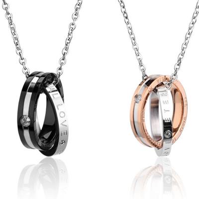 China The Eternal Stainless Steel Fashionable Titanium Double Ring Pendant Lovers Necklace For Couples Custom Jewelry for sale