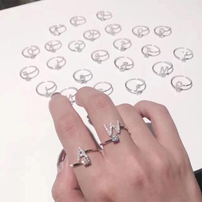 China TRENDY 26 Letters Open Rings For Women Zircon Rings Wedding Engagement Promise Ring Accessories Jewelry OEM Silver for sale