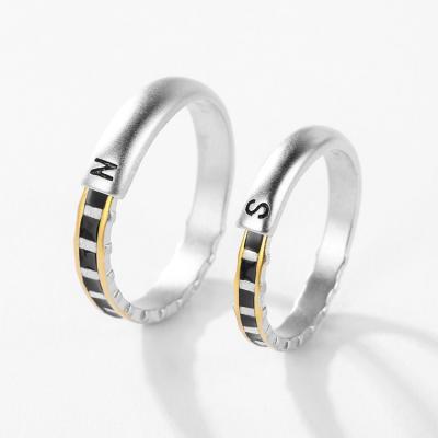 China 925 Sterling Silver North South Pole TRENDY Luxury Couple Rings For Gift Wedding Women Men Custom Adjustable Ring Lovers Jewelry for sale