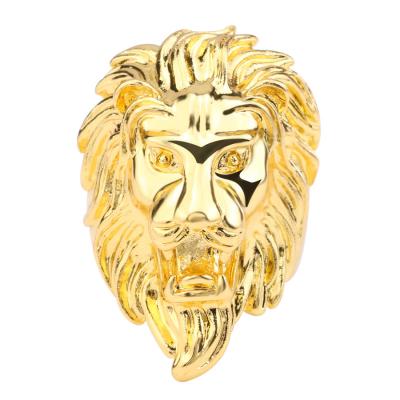 China Hiphop Hiphop Punk Gold Color Silver Lion Head Ring For Men Animal Shape Ring Statement Jewelry Drop Shipping for sale