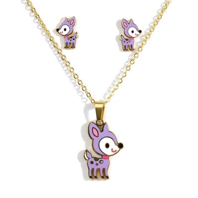 China 2020 TRENDY Fashion Animal Necklace Dangle Earrings Shaped Oil Gold Plated Custom Made Stainless Steel Jewelry Set Kids Bridal Gift for sale