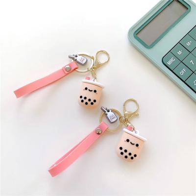 China 3D Decoration Personalized Cute Silicone PVC Keychains Tea Cup Bottle Tea Cup Design Cartoon Milk Boba Key Chain Cute Accessories for sale