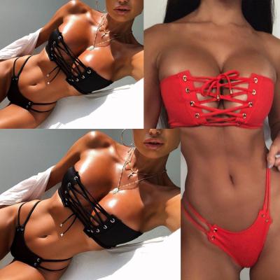 China Bikini Summer Bikini Set Beach Swimwear For Women Drawstring Tank Two Piece Set Sexy Sleeveless Swimwear Tops for sale