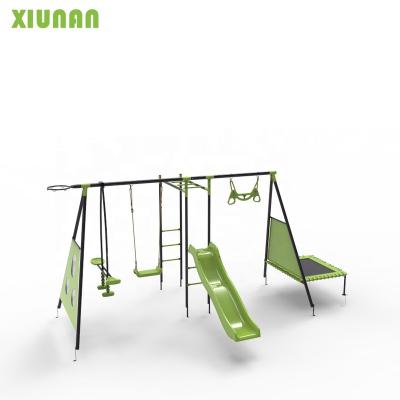 China Plastic Playground Eight Functions Play Set Metal Outdoor Kids Outdoor Playground Swing With Plastic Slide for sale