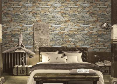 China Bedroom Vintage 3D PVC Wallpaper , Faux Brick Removable Wallpaper Brown Color for sale