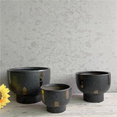 China New Design Garden Plant Modern Decorative Succulent Pots Indoor Outdoor Black Ceramic Flower Pot Molds for sale