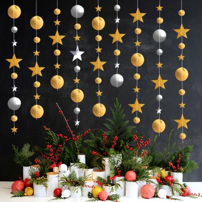 China Handmade Multiple Color Shimmer Metallic Stars Paper Star Garland Banner Gold Star Wedding Garland Mixed Sizes Wedding Decor for sale