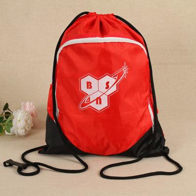 China 100% Eco-friendly Fashion Polyester Custom Bags Sport Gym Backpack Nylon String Drawstring Bag With Pocket for sale