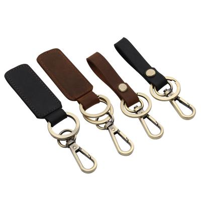 China BOSHIHO Durable Crazy Horse Holder Strap Ring For Key Genuine Leather Key Chain Gold Ring for sale