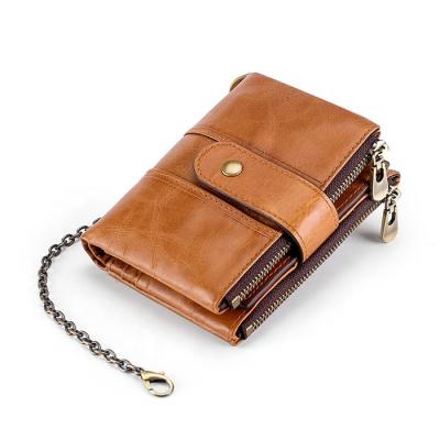 China Custom Blackening RFID Boshiho Leather Men's Carteras RFID Cowhide Biker Chain Wallet for sale