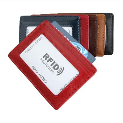 China Boshiho High Quality Customization PU Pocket Customization Leather Window ID Card Holder Wallet Slim Low Moq Card Holder Wallet for sale