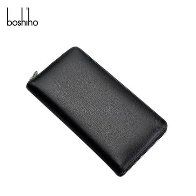 China Hot Selling Genuine Leather RFID Men Zipper Wallet Women Long Clutch Wallet for sale