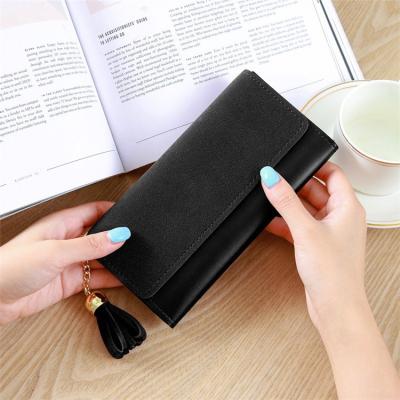 China High Quality Women's Foldable Top Grain Leather Long Wallet Faux Purse for sale