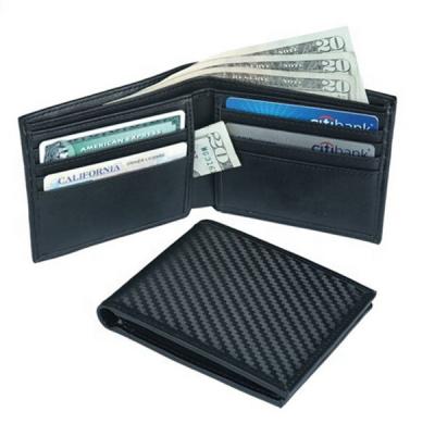 China Hot Sale RFID Bifold RFID Blocking Leather Wallet For Men's Carbon Fiber Wallet for sale