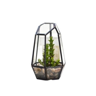 China Modern Creative Lead Free Copper Faceted Succulent Mini Greenhouses Geometric Flower House For Decoration for sale