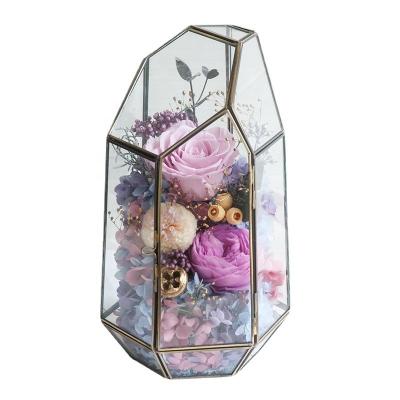 China Wholesale Modern Mini Polygonal Glass Succulent Flower Greenhouse Faceted House For Decoration for sale