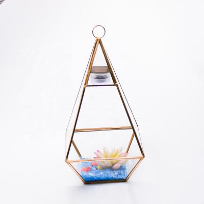 China Modern Geometric Slim Rose Gold Classic Design Plant Expanded Pyramid Faceted Brass Mini Greenhouse for sale