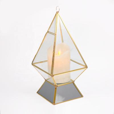 China Modern Glass Vase Irregular Gold Stand Plant Black Copper Geometric Mini Greenhouse For Succullent Plant for sale