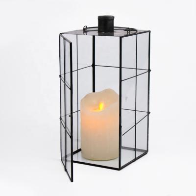 China Modern Large Size Metal With Candle Glass Lantern For Decor Wedding Centerpiece Home Garden And Flooring Decorative Metal Lanterns for sale