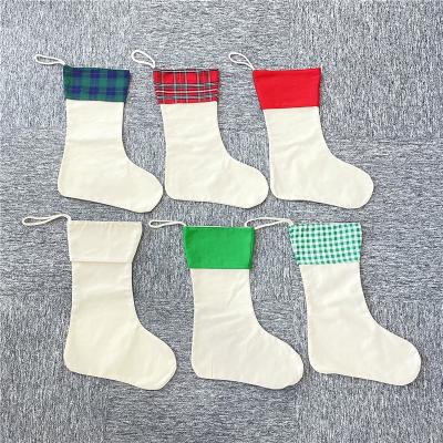 China Polyester Canvas Xmas Christmas Stockings Stocking Bag Christmas Fireplace Decoration Hanging Stockings For Blank Sublimation Transfer for sale