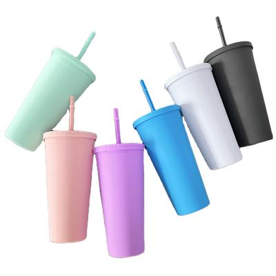 China Durable BPA Free Double Walled 22oz Pastel Matte Colored White Skinny Plastic Cups For Vinyl DIY Gifts for sale