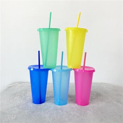 China Viable Summer Stadium BPA Free Set of 5 Iced Reusable Glitter Frosted Plastic Cups 16oz 24oz 480ml 700ml for sale