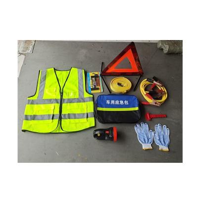 China Portable Custom Emergency Tool 9pcs Roadside Aid Car Emergency Kit Survival Kit With Warning Triangle Car Auto Tools for sale