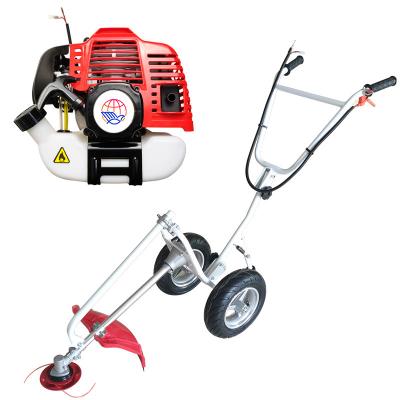 China heavy duty 2-Stroke hand push wheeled brush cutter gasoline grass trimmer with wheels for sale