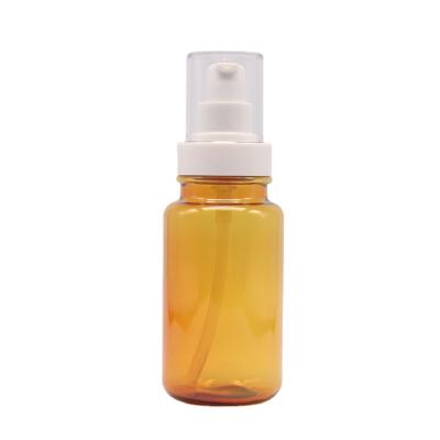 China Maysure Amber Round 100ml 3oz Lotion Bottles Skin Care Essential Oil Plastic Cosmetic Container Bottles With Sprayer for sale