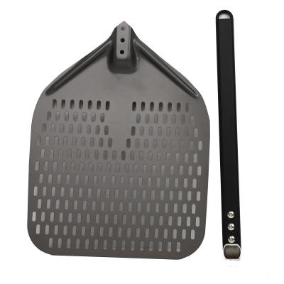 중국 12 Inch Pizza Shovel Aluminum Pizza Turning Peel Black Hard Aluminum Perforated Detachable Pizza Peel 판매용