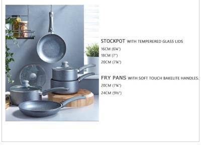 中国 5 Pieces Marble Effect Die Cast Aluminum Non Stick Rose Pink Gold Cookware Sets Nonstick Round Fry Pans And Stockpot Set 販売のため