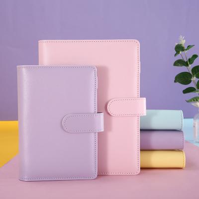 China Blue Green Leather Loose-leaf Notebook A6 A5 Macaron 6 Ring Binder Planner Magnetic Closure PU Pink A6 Hardcover Notebook Purple Binding Notebook for sale