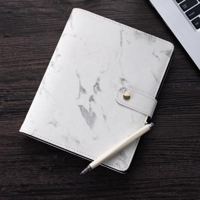 China White Marble Hardcover Black A5 Binder, Luxury Hardcover PU Leather 6 Ring Binder Notebook Organizer Journal Planner, Stone Binder for sale